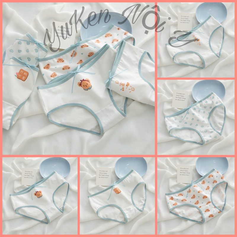 SET 5 Quần Lót Dành Cho Bé Gái,Học Sinh-Quần Chíp Nữ Cotton Thông Hơi,Nâng Mông,Kháng Khuẩn,Phiên Bản Trắng Xanh Ngọc