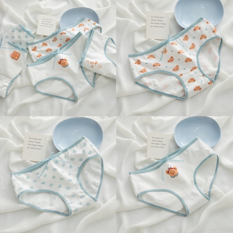 SET 5 Quần Lót Dành Cho Bé Gái,Học Sinh-Quần Chíp Nữ Cotton Thông Hơi,Nâng Mông,Kháng Khuẩn,Phiên Bản Trắng Xanh Ngọc