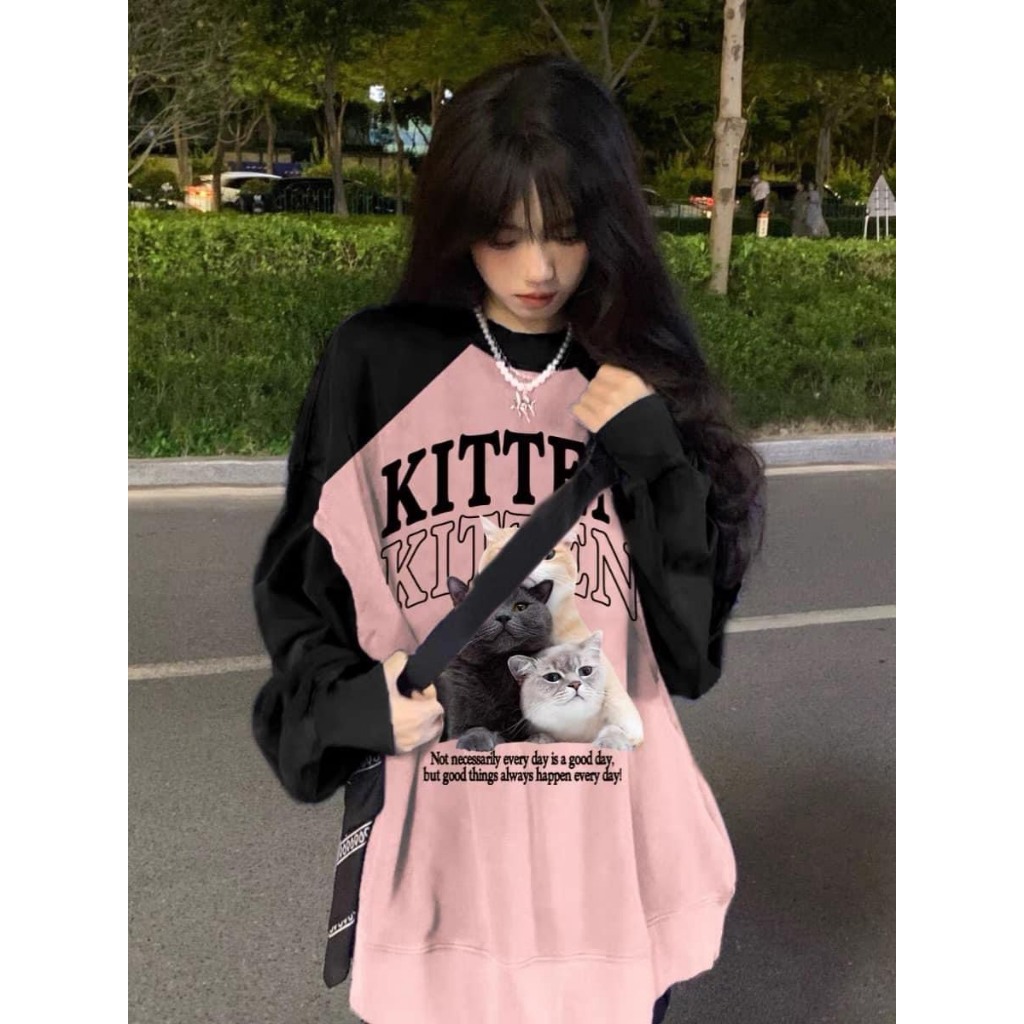 Áo Nữ, Áo Sweater Hồng Phối Đen Chất Nỉ Lót Lông Loại 1