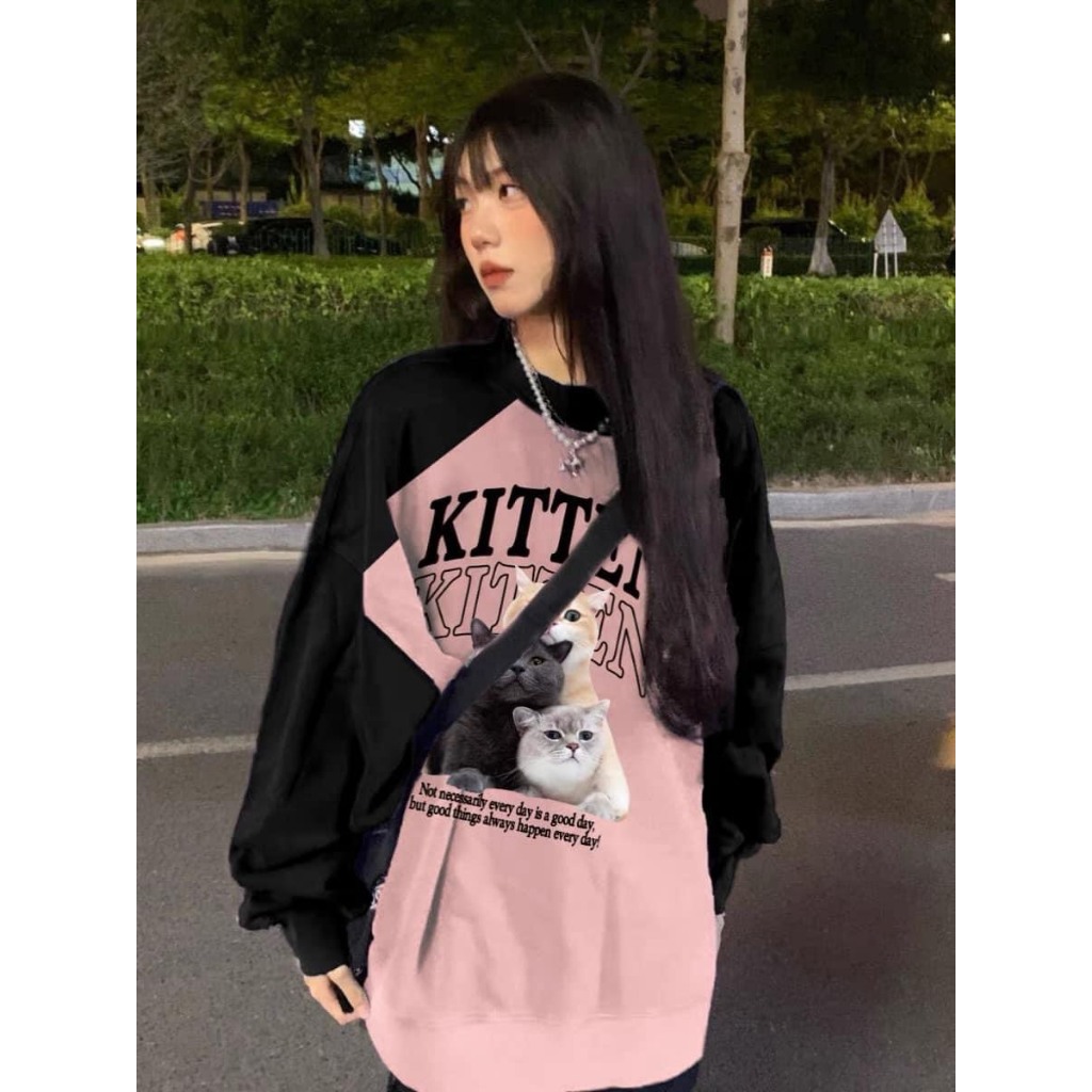 Áo Nữ, Áo Sweater Hồng Phối Đen Chất Nỉ Lót Lông Loại 1