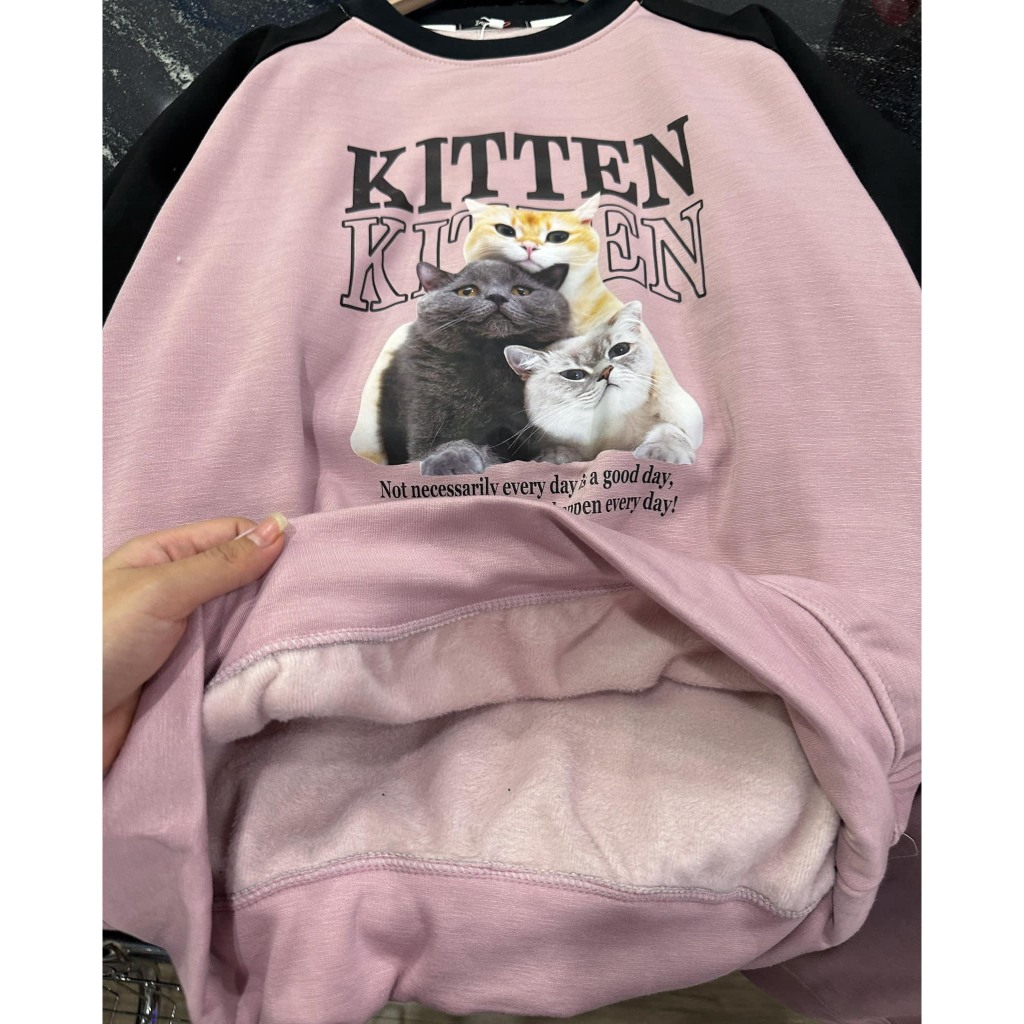 Áo Nữ, Áo Sweater Hồng Phối Đen Chất Nỉ Lót Lông Loại 1