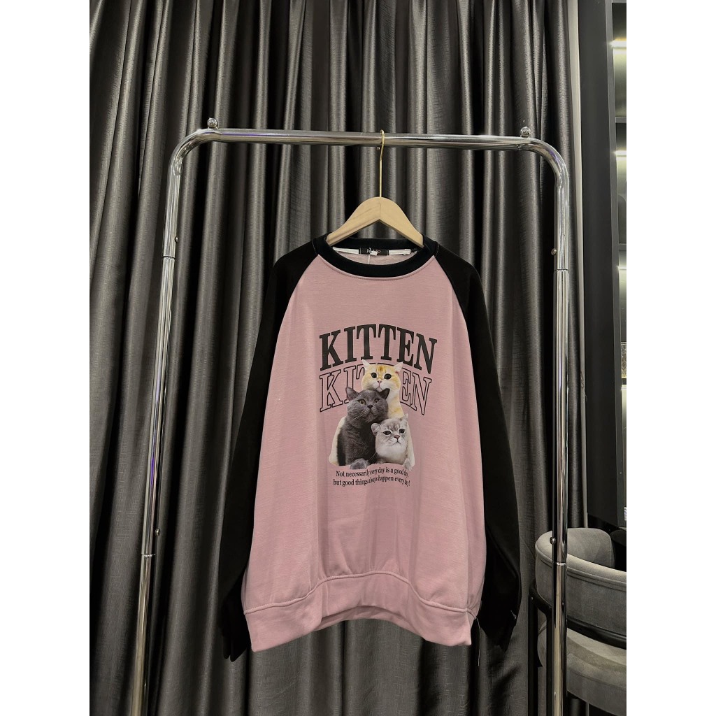 Áo Nữ, Áo Sweater Hồng Phối Đen Chất Nỉ Lót Lông Loại 1