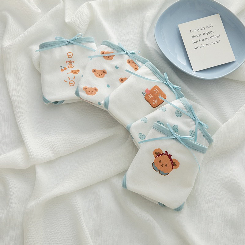 SET 5 Quần Lót Dành Cho Bé Gái,Học Sinh-Quần Chíp Nữ Cotton Thông Hơi,Nâng Mông,Kháng Khuẩn,Phiên Bản Trắng Xanh Ngọc