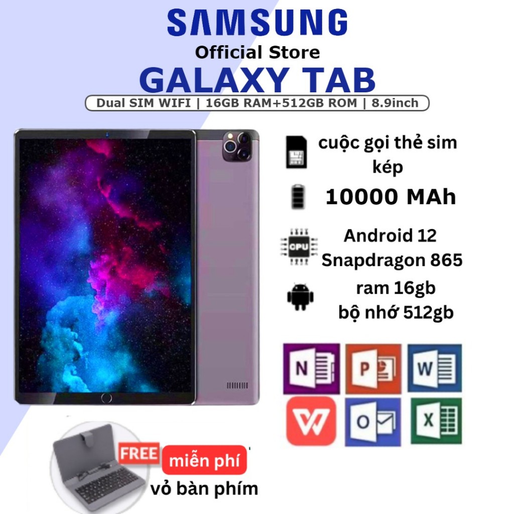 Máy tính bảng 5G Samsung Galaxy TAB Máy tính bảng 8.9 inch 16GB + 512GB Máy tính bảng học tập cho máy tính bảng HD l