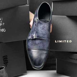 Giày tây công sở nam Monk Strap Lava màu đen đánh màu thủ công, giày văn phòng da bò thật sang trọng bản giới hạn