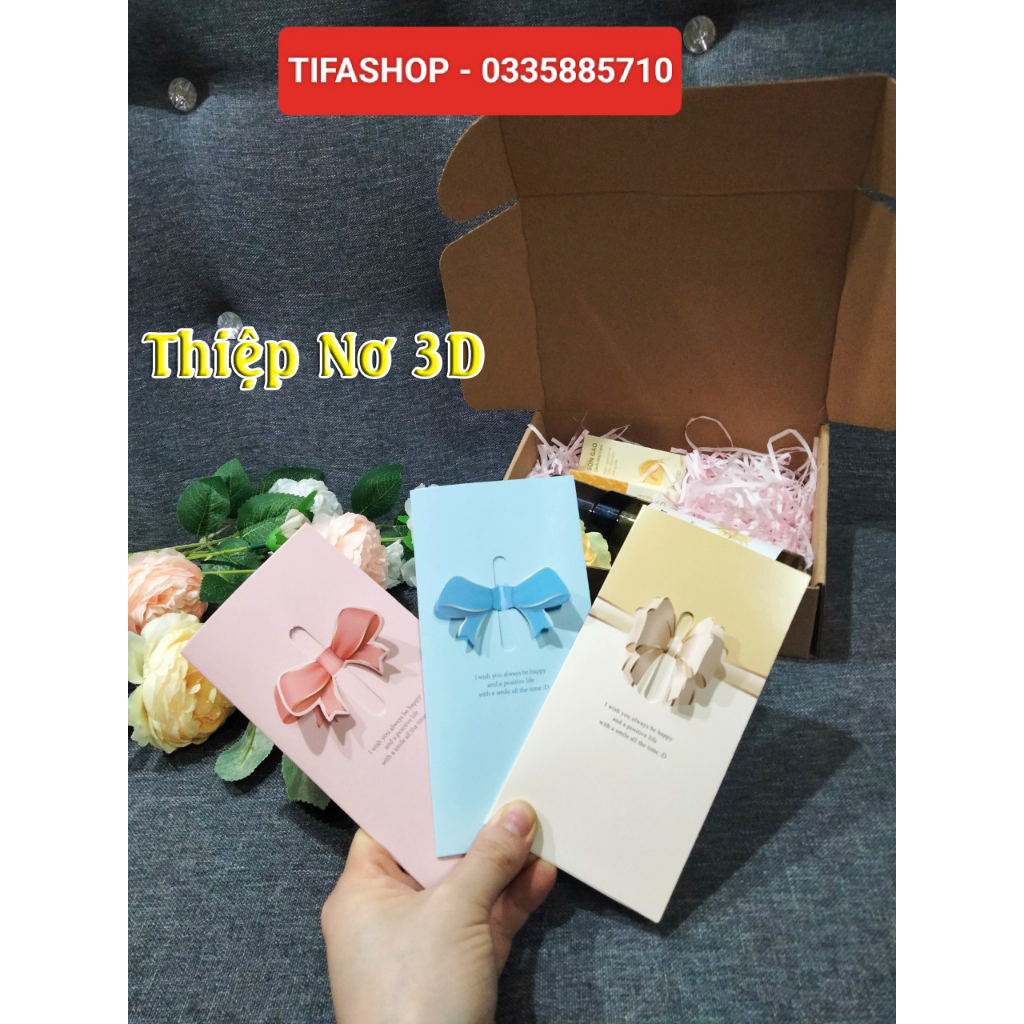 Thiệp nơ 3D tặng nhân dịp lễ, kỷ niệm, mừng sinh nhật, cảm ơn,valentine, ngày phụ nữ, 20/11,20/10,8/3,...siêu xinh