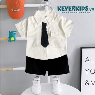 Set Bộ Sơ Mi Soái Ca Cho Bé Trai KEYER KIDS, Áo Sơ Mi Có Túi Chất Thô Phong Cách Hàn Quần Short Kaki Mềm SM08