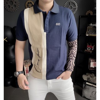 Áo thun POLO xanh viền nâu & be viền xanh thêu chữ COMA DENIM T3380-T3381 K3 STORE