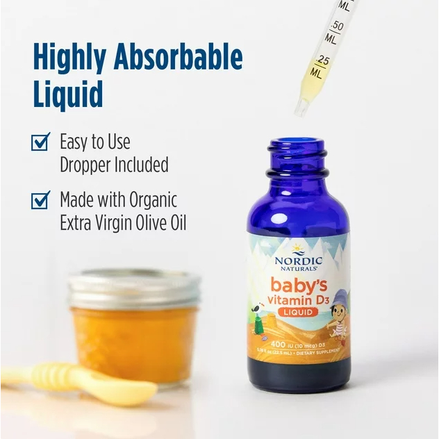 [ Hàng Mỹ ] Vitamin D3 400IU Nordic Naturals Baby's Vitamin D3 - Mẫu mới
