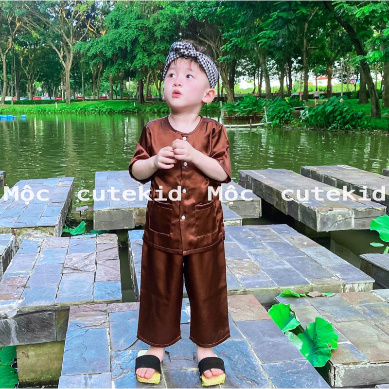 Bộ bà ba cho bé màu TRẮNG, màu NÂU  - bộ quần áo cho bé đi chơi, set đồ đi chơi Lễ Hội