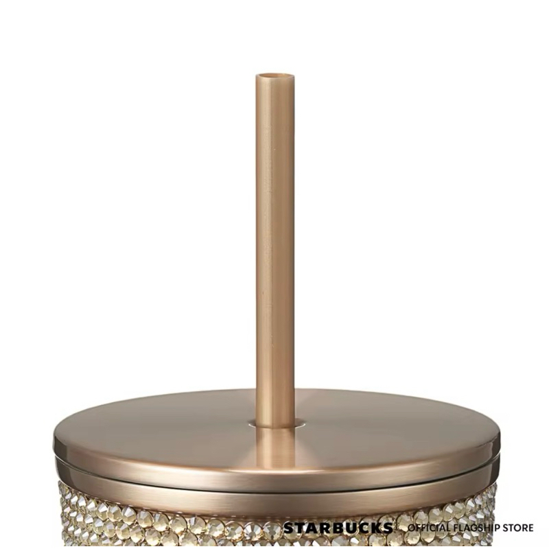 🎄 Starbucks Champagne Gold Bling Rhinestones Cold Cup 16oz