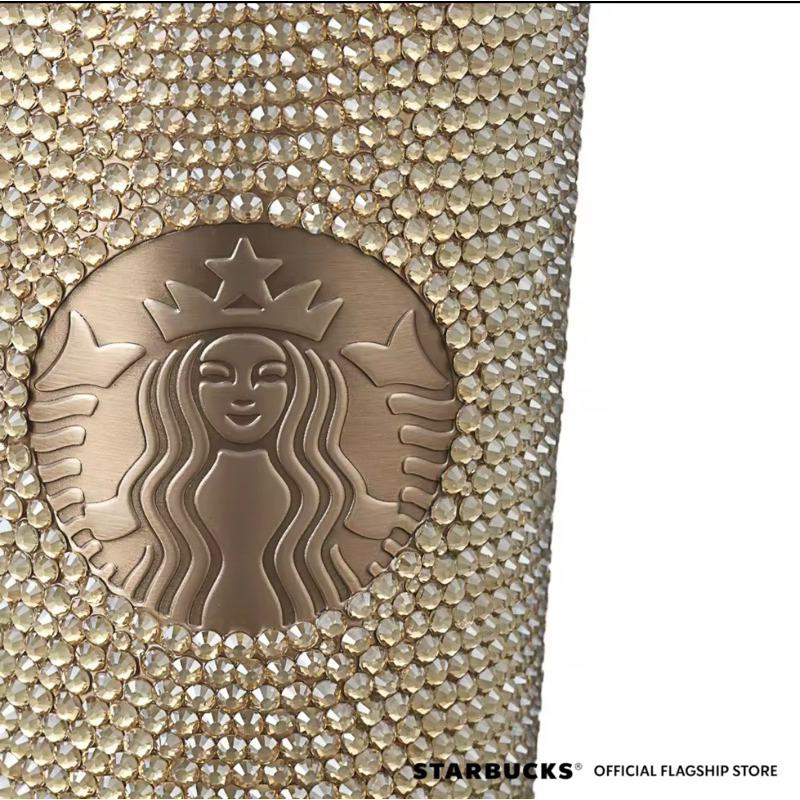 🎄 Starbucks Champagne Gold Bling Rhinestones Cold Cup 16oz