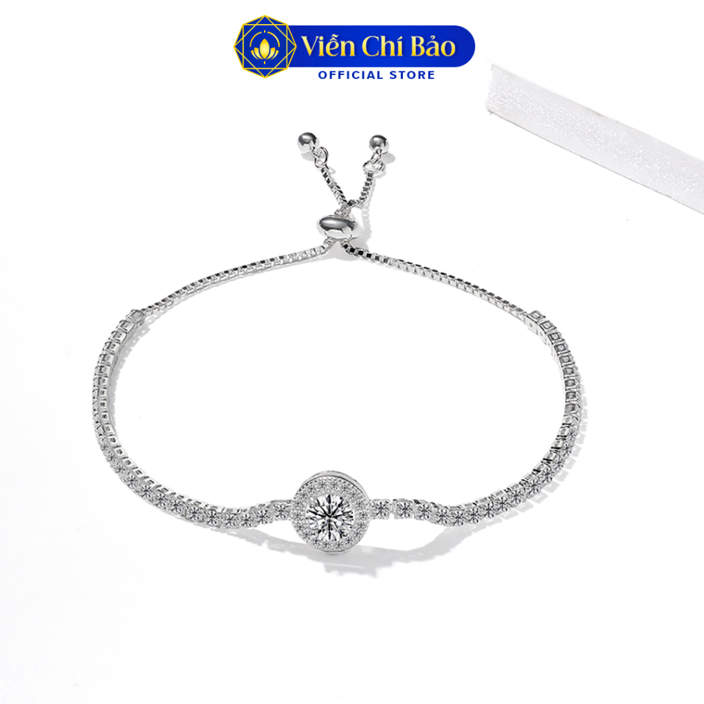 Lắc tay bạc nữ tròn đính đá dây rút chất liệu bạc 925 thời trang phụ kiện trang sức Viễn Chí Bảo L400742