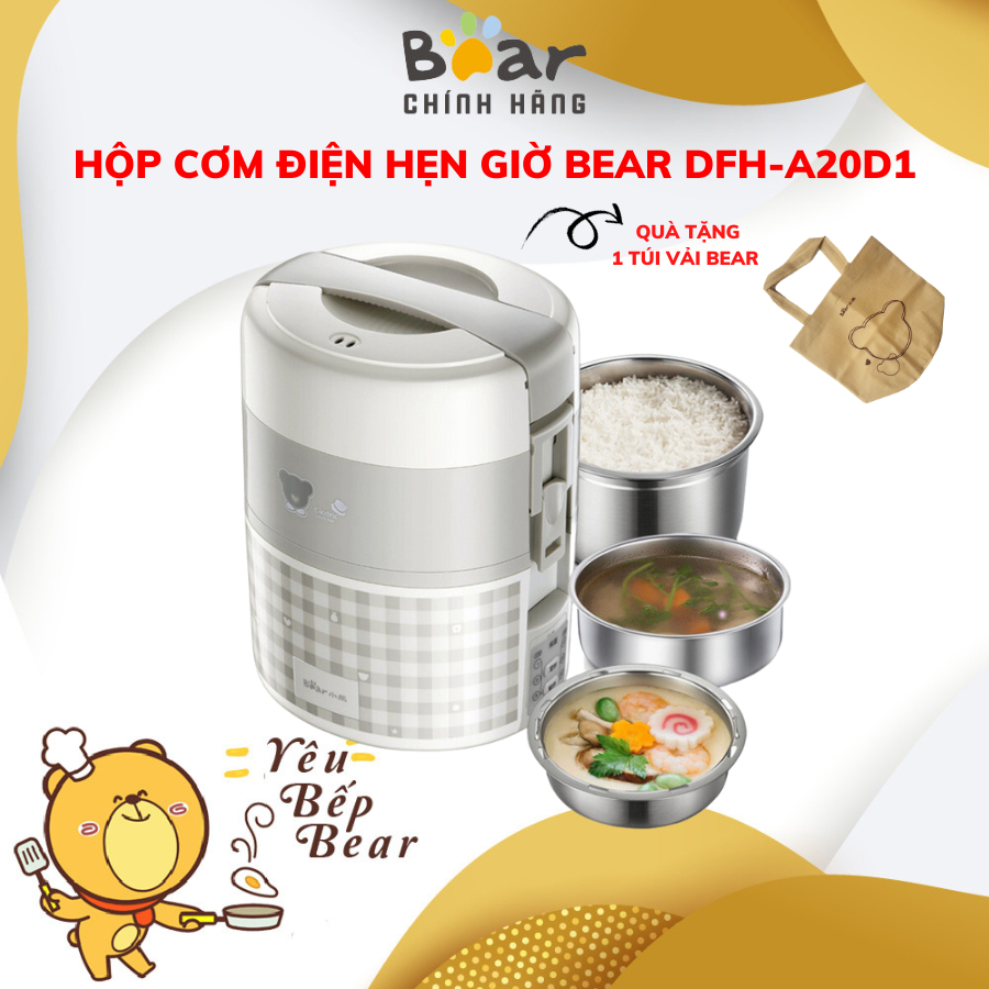 Hộp cơm cắm điện văn phòng 2L Bear DFH-A20D1, 270W, Hẹn giờ thông minh Nấu cơm/Hâm nóng nhanh cho 1-2 người, BH 18 Tháng