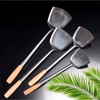 Sạn xào inox cán gỗ vàng 8 kích thước