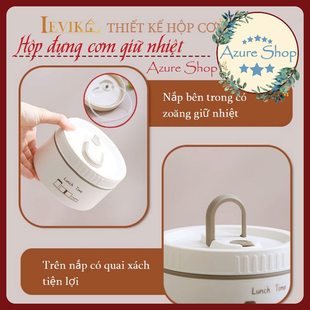 Hộp cơm giữ nhiệt văn phòng 3 tầng kèm bộ thìa đũa thiết kế dễ thương Lucky