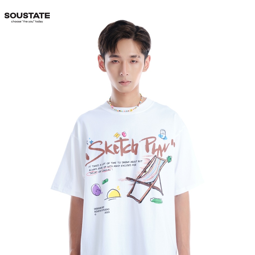 Áo Thun Oversize SOUSTATE "Sketch Plan" (Trắng)