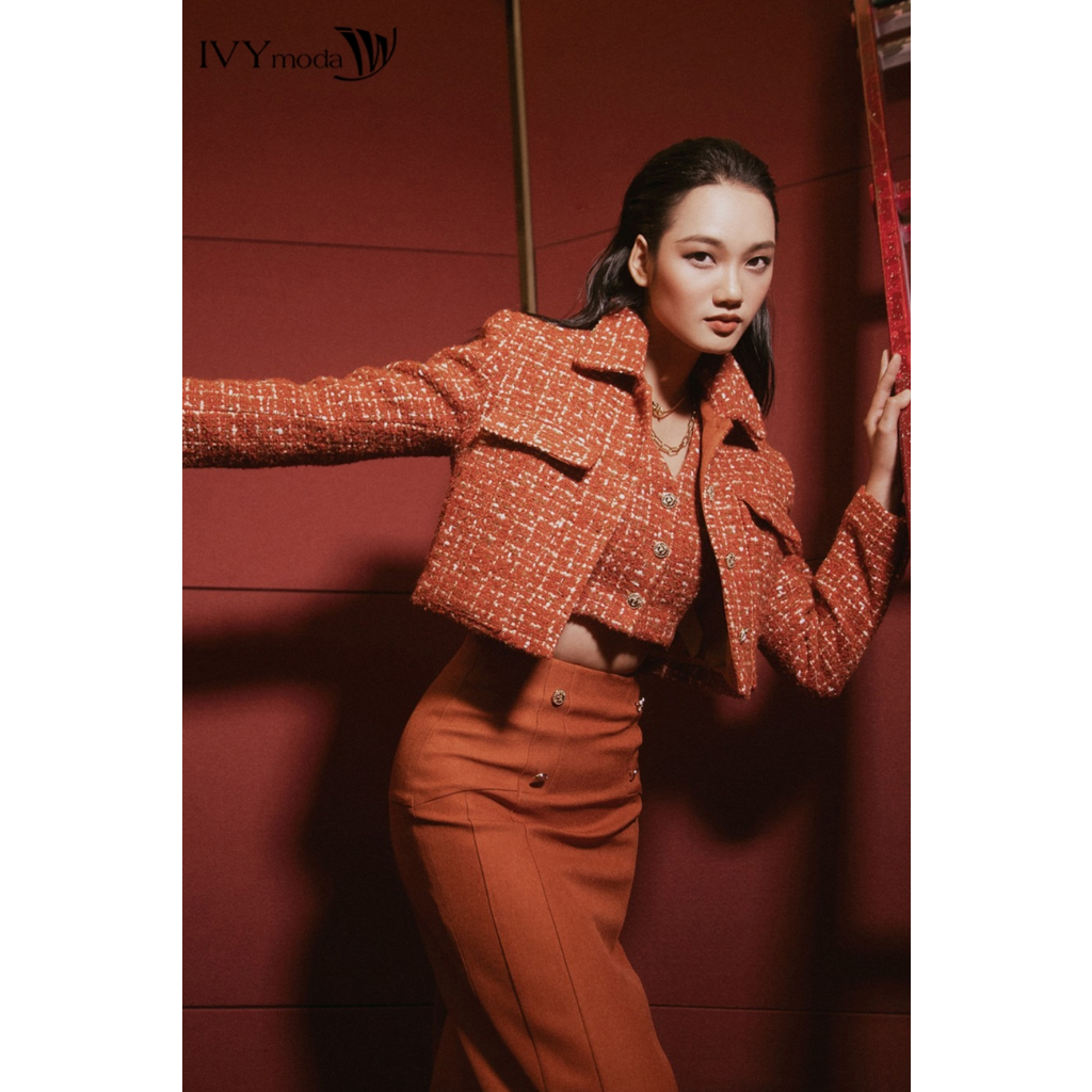 Orange Tweed - Áo dạ suông dáng ngắn nữ IVY moda MS 67B9548