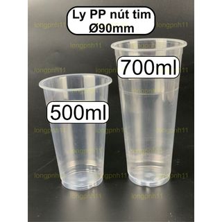 50 Ly Nhựa tim Dày kèm nắp 90mm Trong Suốt Loại Dầy Dung Tích 500ml, 700ml, nắp cầu
