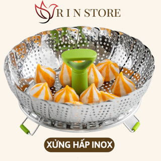 Vỉ Hấp Xửng Hấp Inox Chống Gỉ Tiện Lợi Đường Kính 23 Cm Vỉ Rổ Hấp Bánh Bao Hấp Cá Hấp Khoai Gấp Gọn Đa Năng RIN