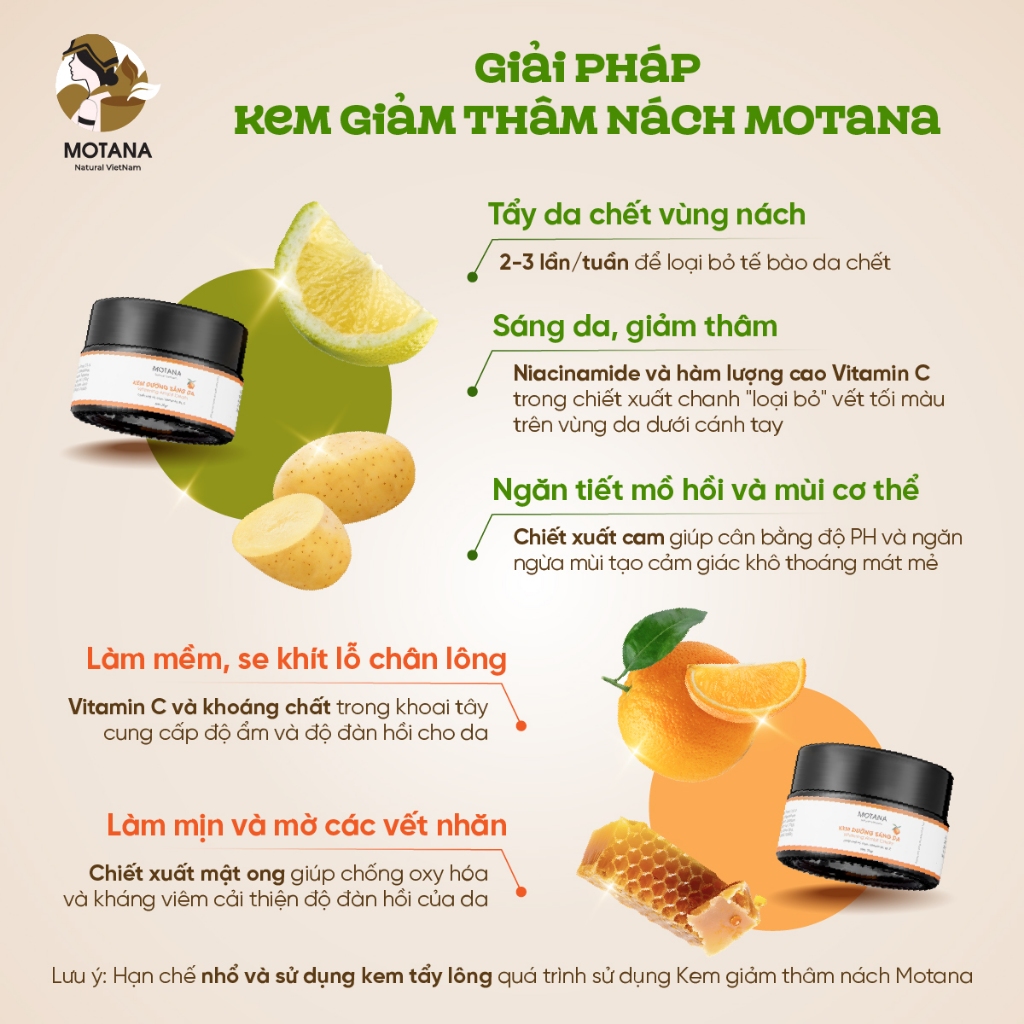 Kem giảm thâm nách Motana 20gr, kem thâm nách, kem nách, thâm mông, đầu gối, khuỷa tay làm sáng da và đều màu