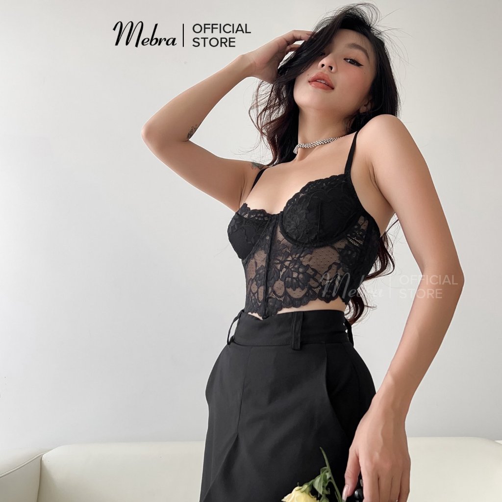 Áo bra corset ren nữ có gọng nâng có kèm mút lắp rời cup chéo có 3 xương chống cuộn tạo eo cá tính gợi cảm Mebra