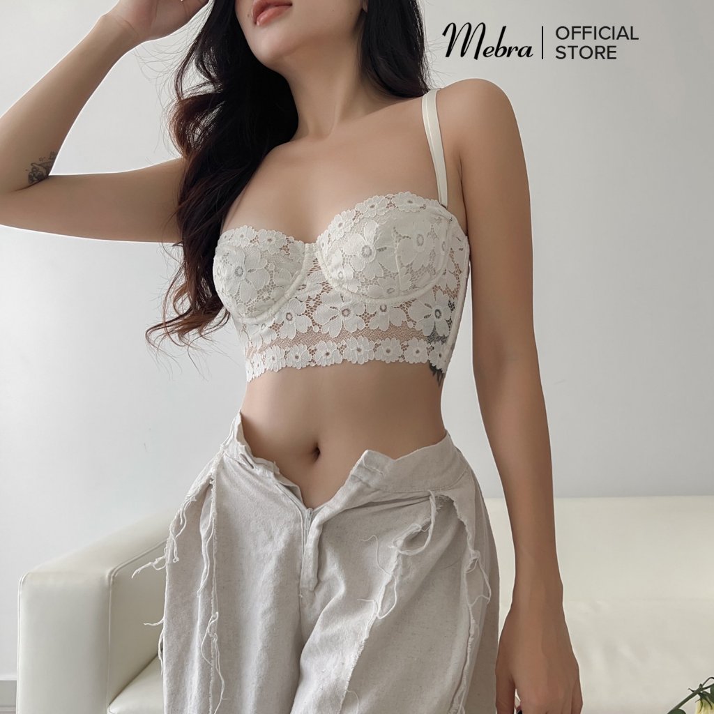 Áo bra quây corset cup ngang có gọng nâng có kèm mút mỏng lắp rời 2 xương eo chống cuộn trắng ngọc ngọt ngào Mebra