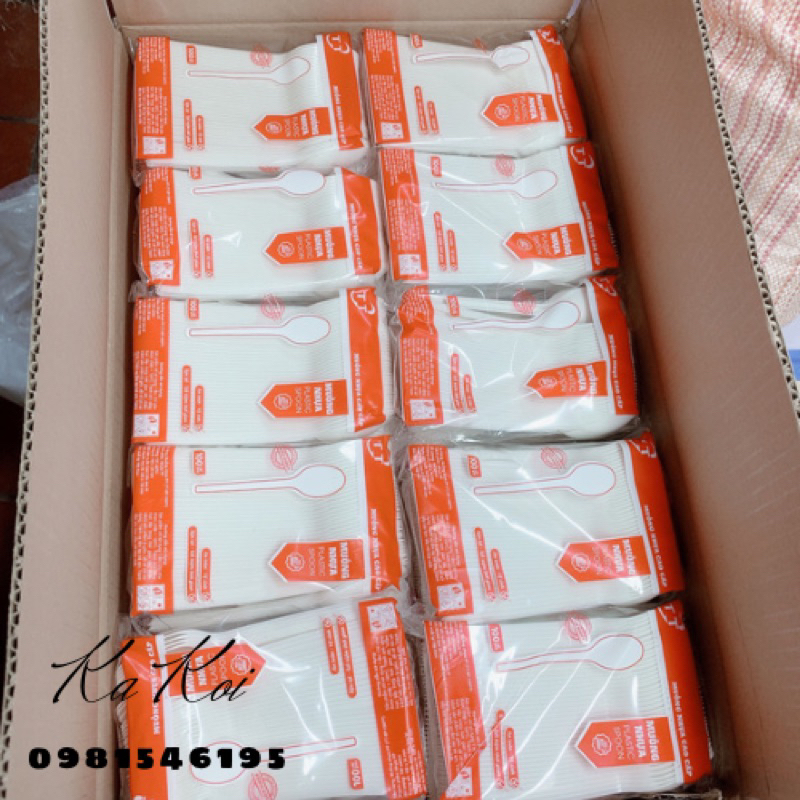 Siêu rẻ-1 túi 80 chiếc thìa muỗng nhựa dùng 1 lần màu trắng sữa cao cấp dùng cho quán ăn, nhà hàng, du lịch