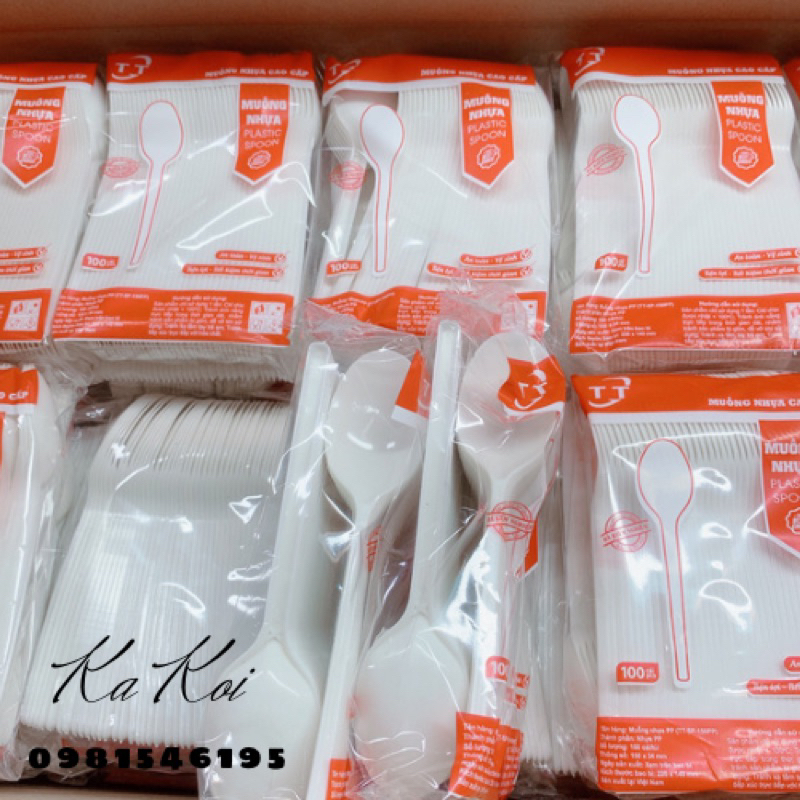 Siêu rẻ-1 túi 80 chiếc thìa muỗng nhựa dùng 1 lần màu trắng sữa cao cấp dùng cho quán ăn, nhà hàng, du lịch