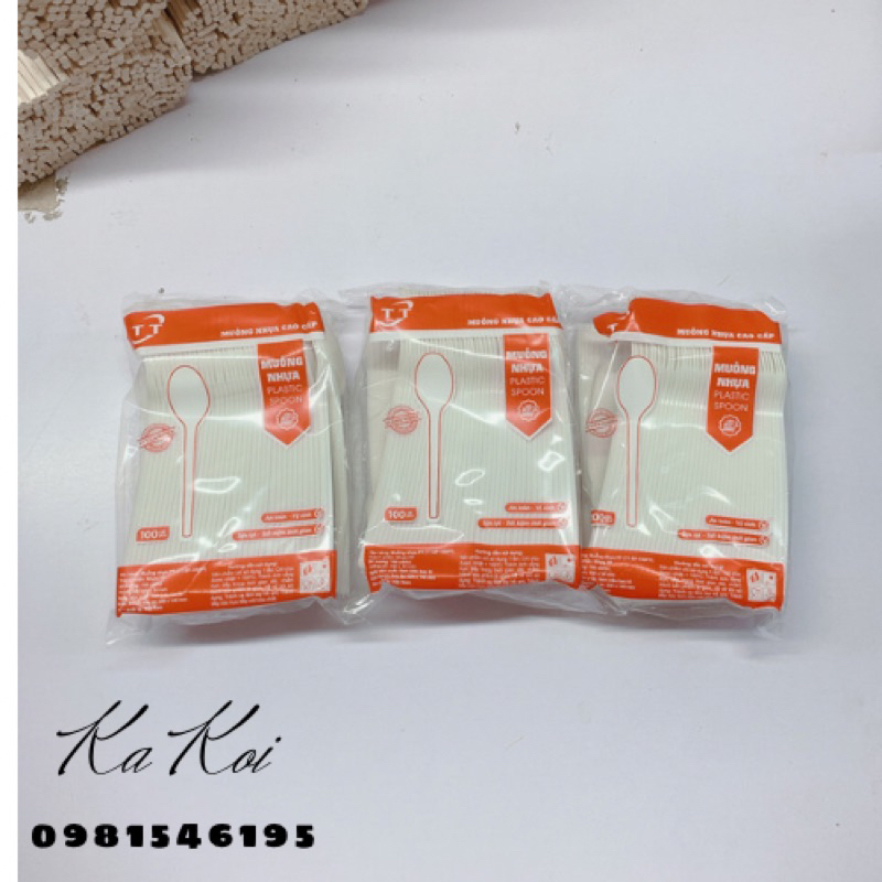 Siêu rẻ-1 túi 80 chiếc thìa muỗng nhựa dùng 1 lần màu trắng sữa cao cấp dùng cho quán ăn, nhà hàng, du lịch