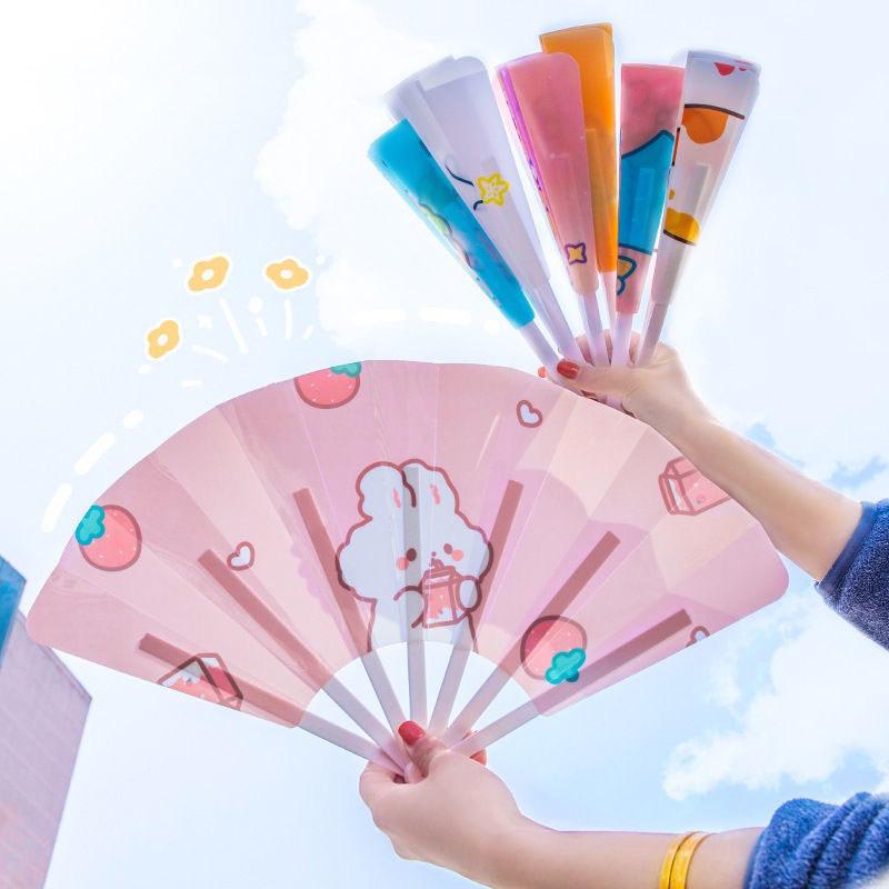 ( Túi 12 cây ) Quạt nhựa xếp cầm tay dễ thương - Size lớn