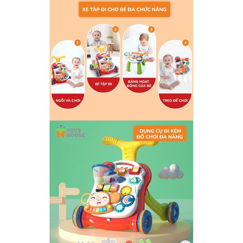 Xe tập đi kiêm bàn đồ chơi đa năng Toyhouse có nhạc