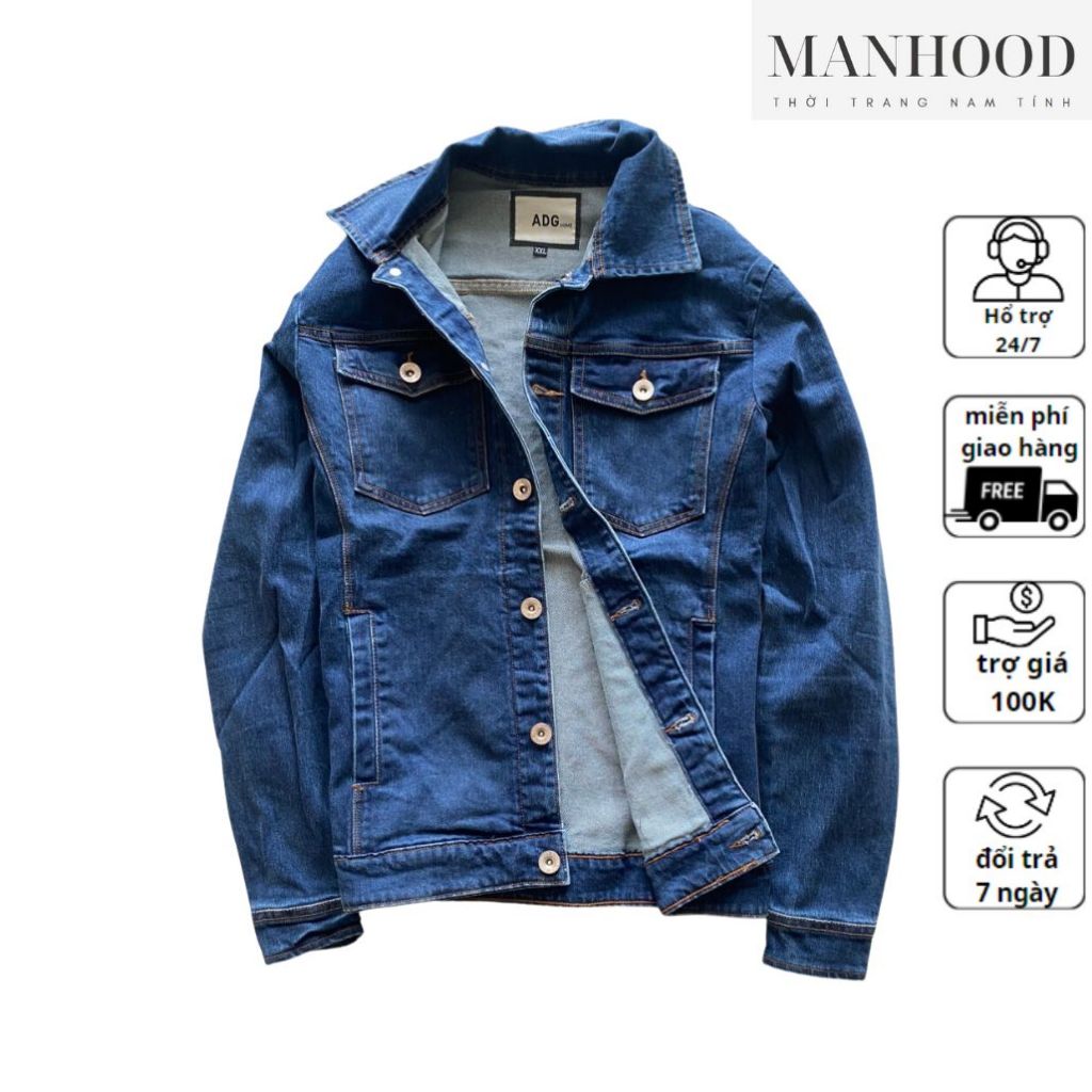 Áo khoác jean nam nữ, áo jacket bò unisex màu xanh đen size XL, XXL,XXXL AKJ0069