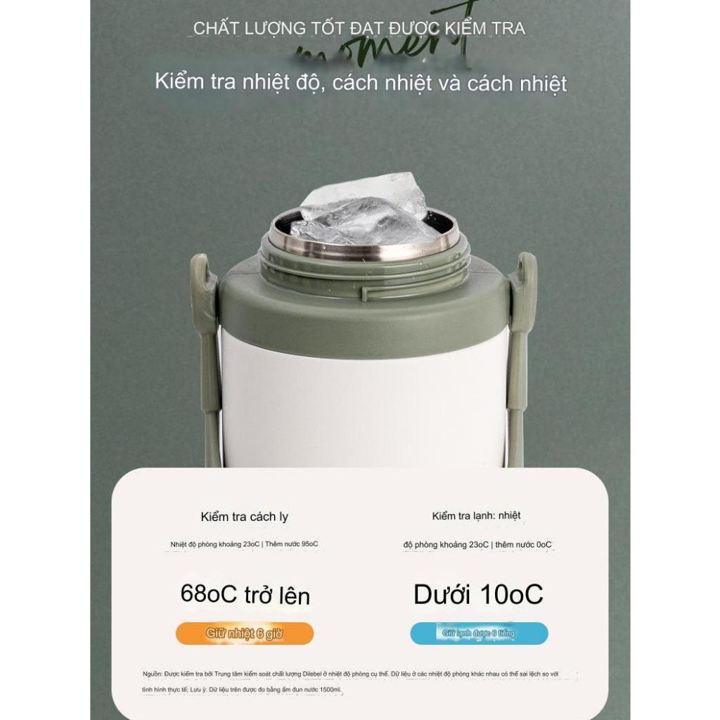 Bình giữ nhiệt inox 304 1500ml có ống hút béo lùn X33, có quai xách lớn, nắp bật, ống hút, giữ nóng 10h, giữ lạnh 20h