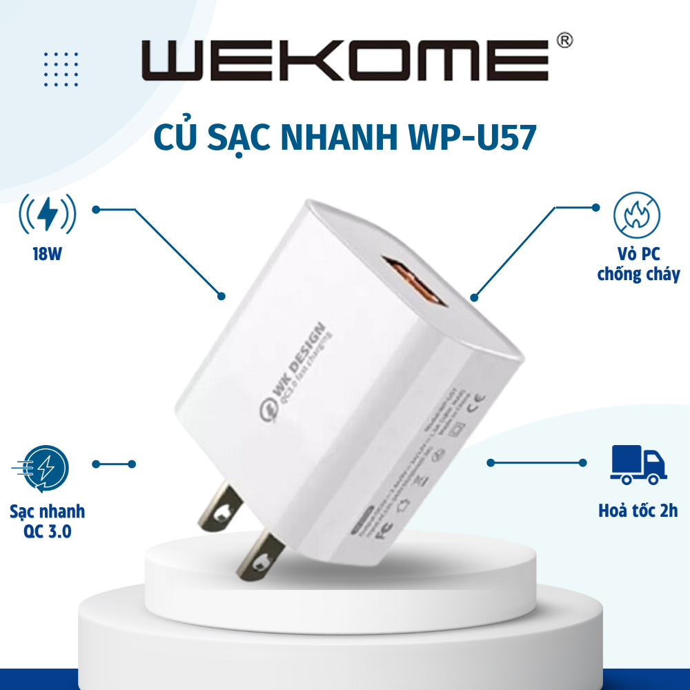 Củ Sạc Nhanh 18W WEKOME Chính Hãng, kèm dây sạc WP U57 CÓ TEM CHÍNH HÃNG