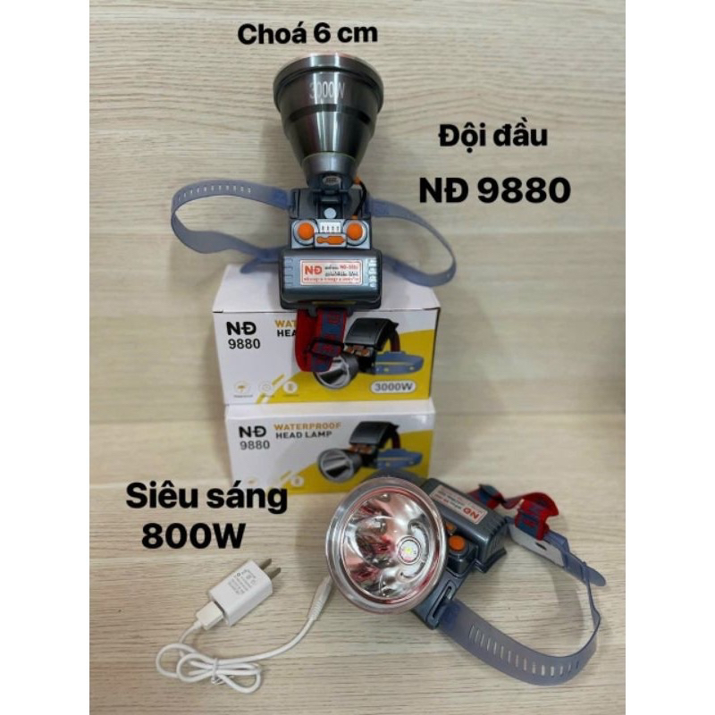 Đèn pin đội đầu siêu sáng chống nước, pin trâu thời gian sử dụng trên 8h, chiếu xa 500m, chóa 12cm - NĐ 9110