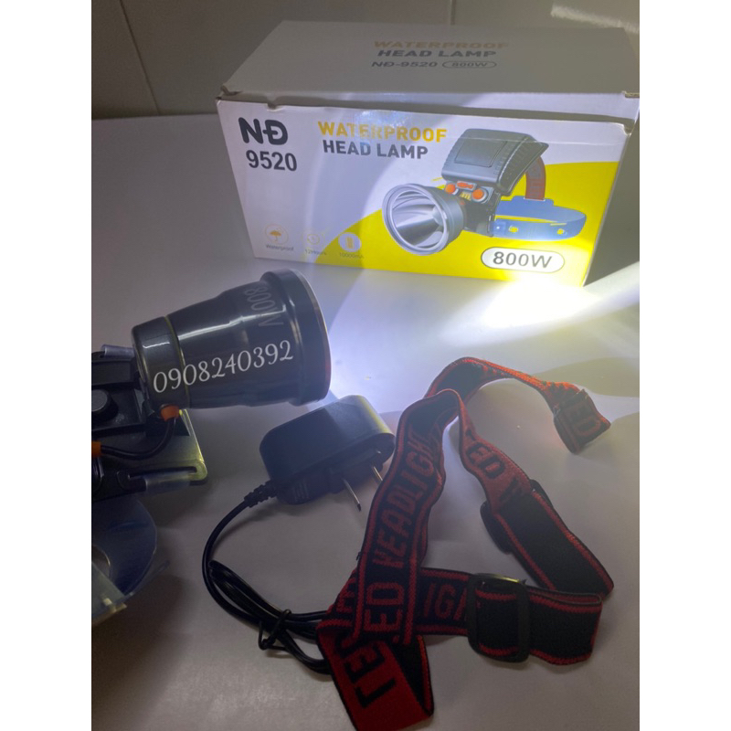 Đèn pin đội đầu siêu sáng chống nước, pin trâu thời gian sử dụng trên 8h, chiếu xa 500m, chóa 12cm - NĐ 9110
