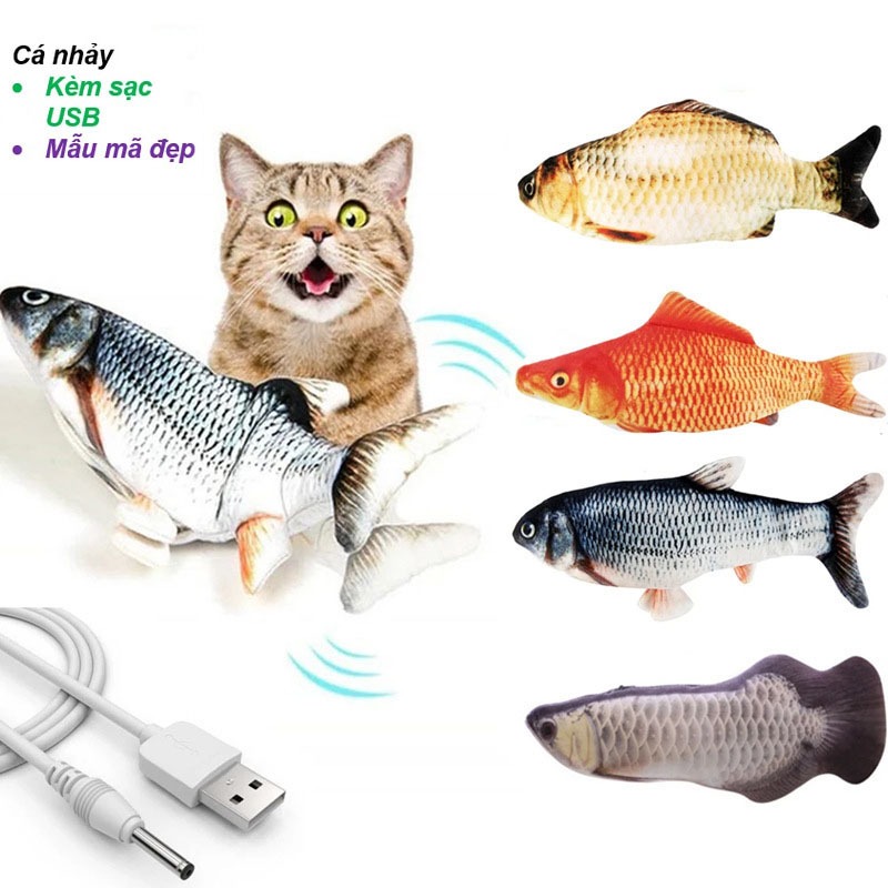 Cá nhảy sạc điện - đồ chơi trẻ em xả stress vỗ mông bé Tik Tok đồ chơi cho mèo