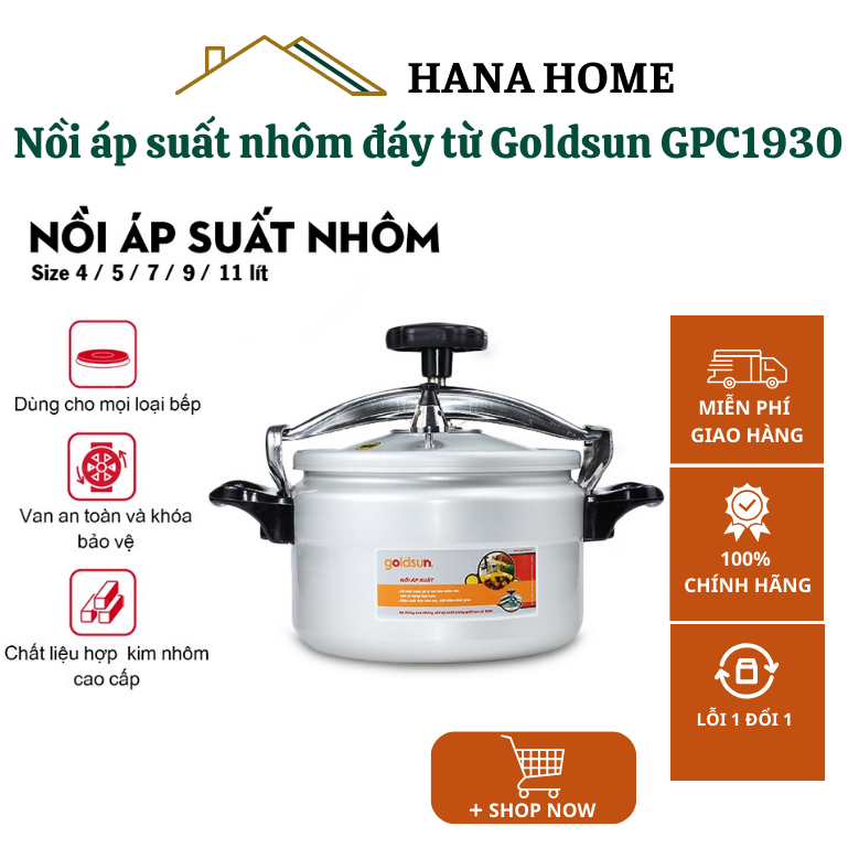 Nồi áp suất nhôm đáy từ KAW Goldsun GPC1930 nhiều dung tích 4L,5L,7L,9L,11L, nồi hầm đa năng dùng trên mọi loại bếp