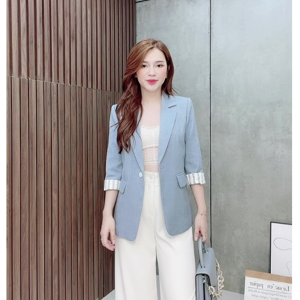 Áo Blazer Phối Tay Kẻ Liin Clothing Chất Liệu Cao Cấp Thiết Kế Thanh Lịch - VEL087SBL-F23