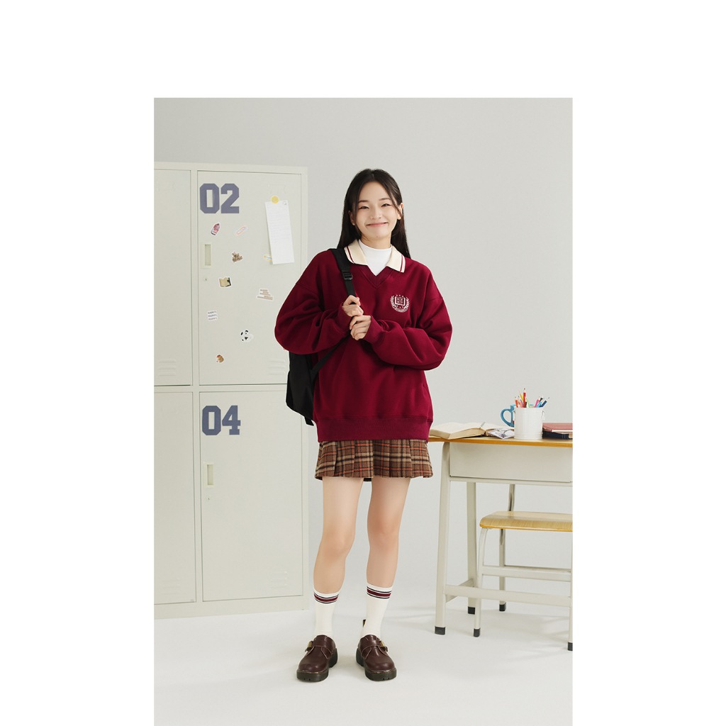 Áo DESUU SWEATER dáng rộng cổ phối in hình by The Camellia Studio