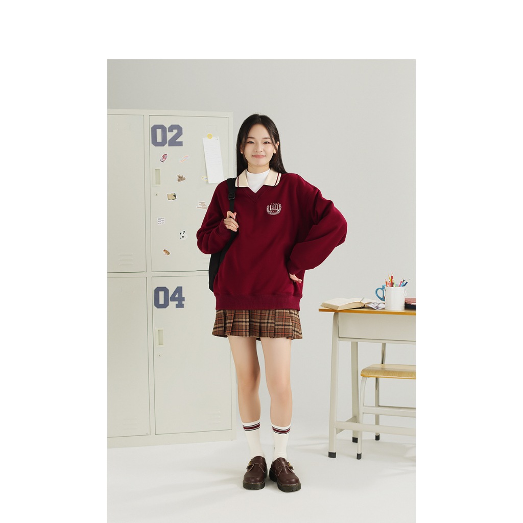 Áo DESUU SWEATER dáng rộng cổ phối in hình by The Camellia Studio