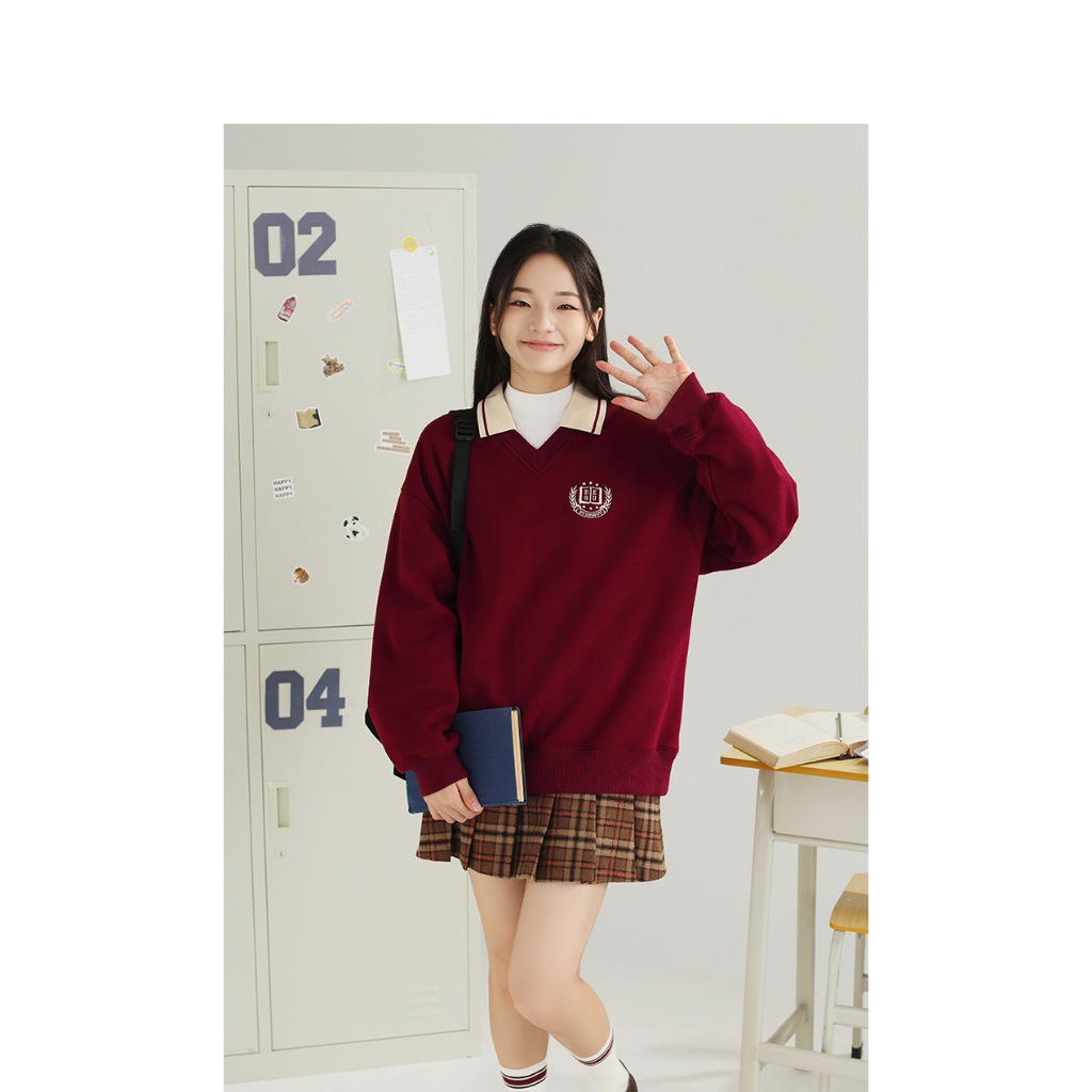 Áo DESUU SWEATER dáng rộng cổ phối in hình by The Camellia Studio