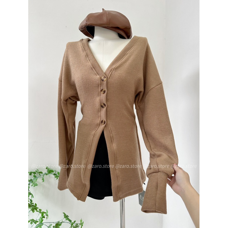 Áo cardigan nâu dáng dài