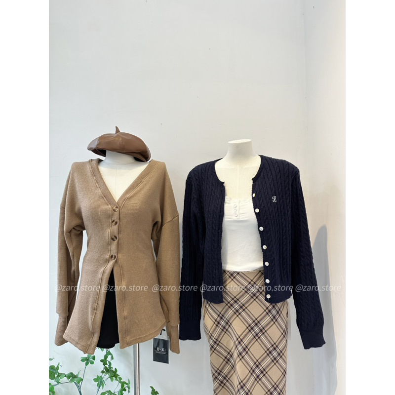 Áo cardigan nâu dáng dài