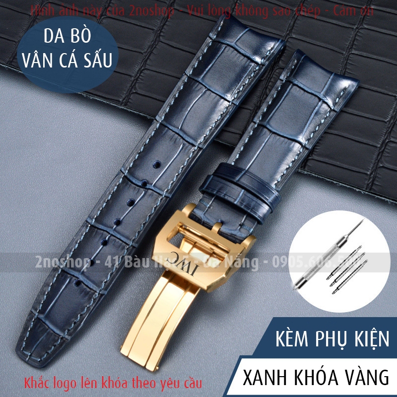 Dây da bò size 20mm 22mm khóa gập 1 bên cho đồng hồ Bồ Đào Nha IWC Portuguese khắc logo Orient Star Hamilton Seiko D2314