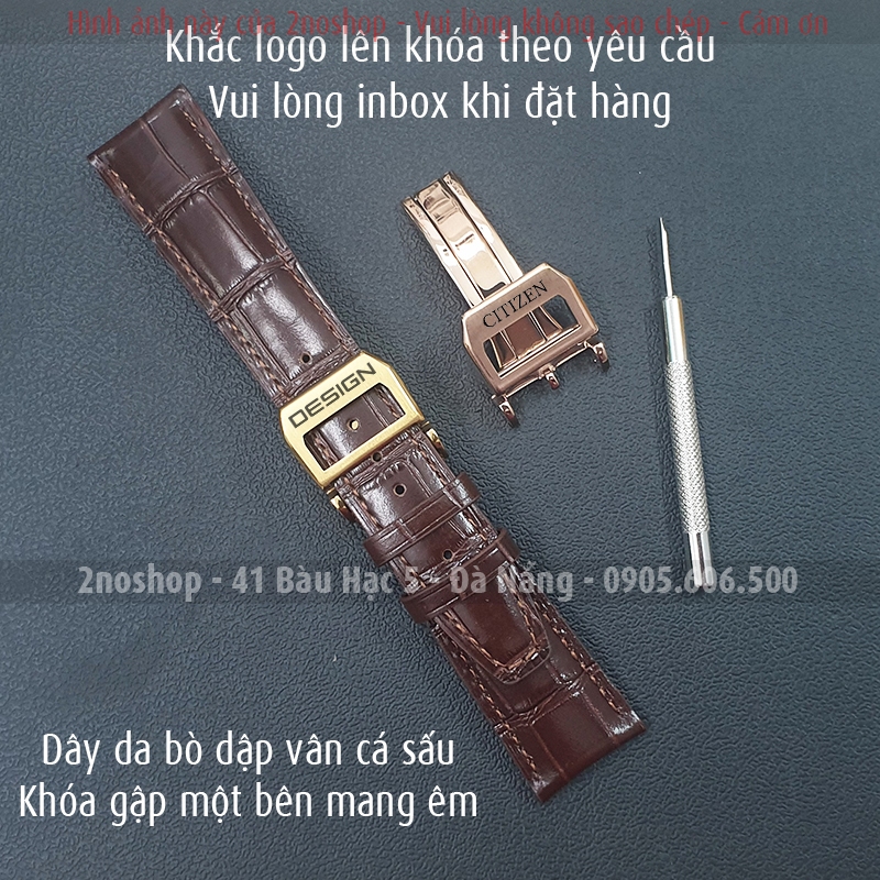 Dây da bò size 20mm 22mm khóa gập 1 bên cho đồng hồ Bồ Đào Nha IWC Portuguese khắc logo Orient Star Hamilton Seiko D2314