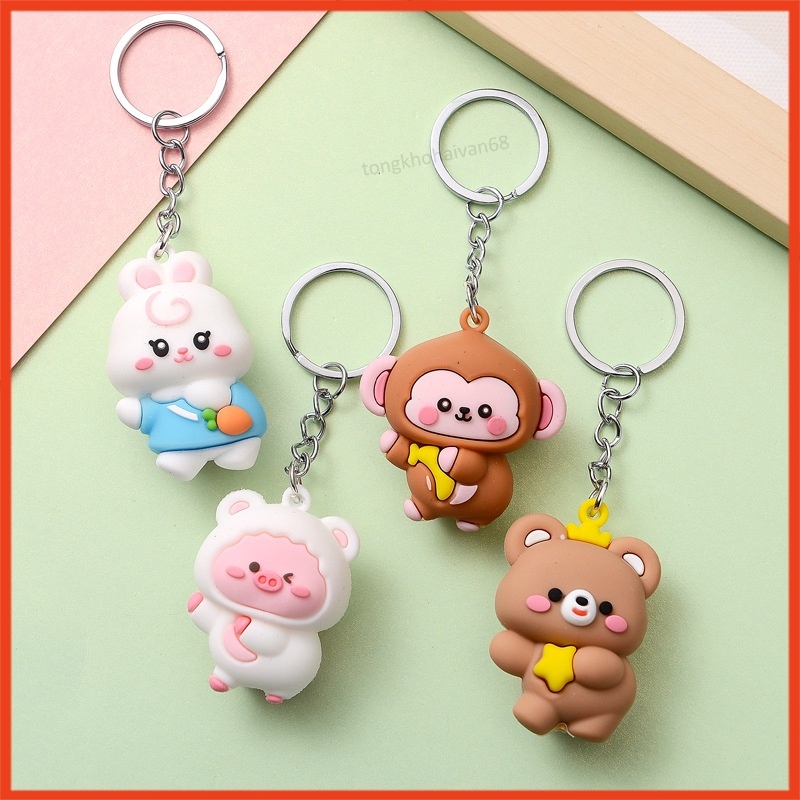 Móc Khoá Hình Thú Mông Cong Thỏ, Khỉ, Gấu, Lợn Con Vật Dễ Thương và Đáng Yêu