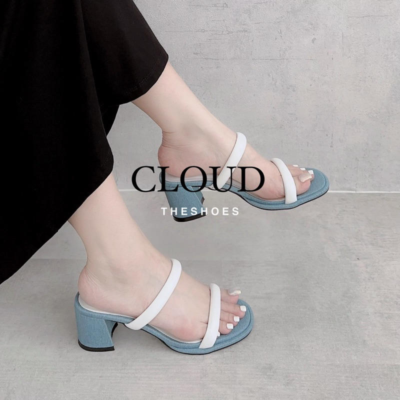 Giày cao gót nữ hai quai ngang mũi tròn đế 6cm