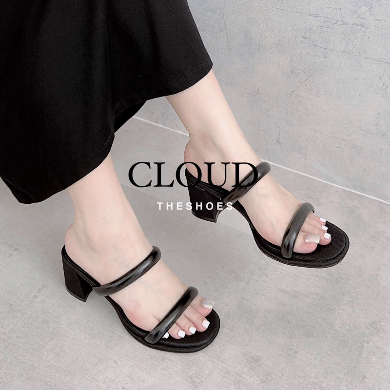 Giày cao gót nữ hai quai ngang mũi tròn đế 6cm